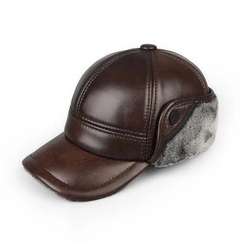 Kvaliteetne Tõeline Nahast Mütsid Talve Esimene Kiht Cowhide Soe Kõrvaklapid Pommitaja Mütsid Plus Velvet Paksenema Mees Luu Mütsid Isa Müts