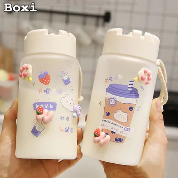 400 ML Kawaii Karu Pastell Vee Pudel Armas Lapsed Tüdrukud Kooli Matid Plastikust Piima Tee Tassi Anti-sügisel lekkimiskindlad Joogi Pudelid