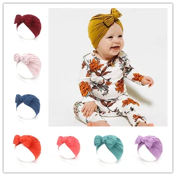 Vastsündinud Volditud Bowknot Müts Baby Värviga Sõlmes Pullover Imiku Müts on Pehme Puuvillane Müts Beanies Sõlm Turban Lastele Uus