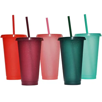 5TK/set 710ml Korduvkasutatavad Värvi Muuta Cup Flash Läikiv Kohvi Tassi Trummel Plastik Kaanega Reisi Plastikust Kohvi-Mahla Tass