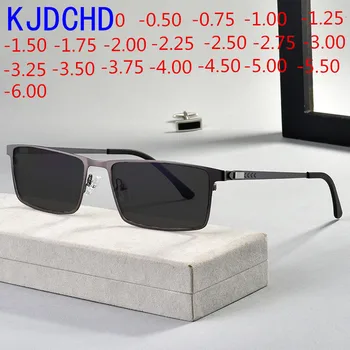 Uus titaani sulam meeste mood photochromic square lühinägevus prillid daamid optiline retsepti prillid, 0 -0.5 -0.75, et -6.0