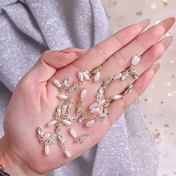 10tk 3D Metallist Ripats, Kuld, Hõbe Ehted Jaapani Küünte Kaunistused Crystal Läikiv Rhinestone Maniküür Tsirkoon Diamond Võlusid