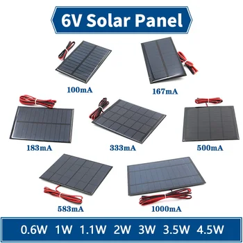 6V päikesepaneel traati Mini-päikesesüsteem DIY Aku mobiiltelefoni Laadija 0,6 W 1 W 1.1 W 2W, 3W 3.5 4.5 W W Päikese
