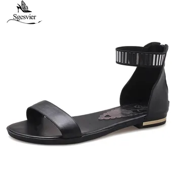 Sgesvier Uus ehtne nahk sandaalid naiste lukuga suve must kuld vabaaja beach korter sandaalid hulgi-Suur suurus 31-46 G290