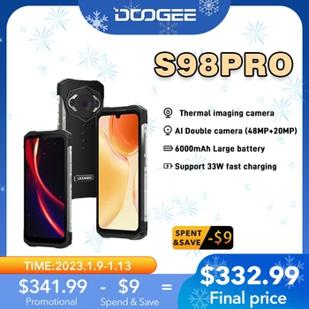 DOOGEE S98 Pro Karm Telefon Thermal Imaging Kaameraga Telefon 20MP Öise Nägemise Mobiiltelefon Helio G96 8+256GB 6.3