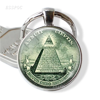 Kõik Silm Võtmehoidja Illuminaadid Dollar Bill Ehted Püramiid Klaas Kivi Ümber On Metallist Aksessuaarid Auto Võtmehoidja
