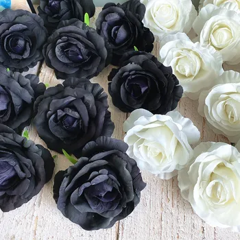 5tk/palju väga suur, must ja valge avatud roosid lill pead kunstlikku lille pulmad, matused decor silk flores