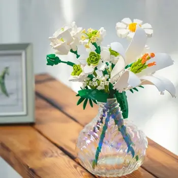 Tüdruk Gift Bouquet ehitusplokid DIY Romantiline Lill, Roos Bonsai Hoone Mudel Teenetemärgi Tellised Laste Mänguasjad Puhkus Kingitused
