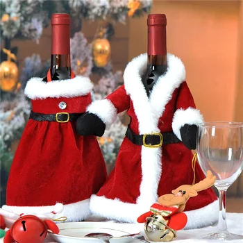 Armas Jõulud Veini Pudeli Kaas Punane Samet Kleit Seelik veinipudeli Kott jaoks on Jõulud Uue Aasta Pidu Koju söögilaud Decors