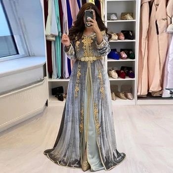 Laxsesu Velvet Moslemi Ametlik Õhtukleidid 2022 Elegantne Gold Lace Ballile Hommikumantlid, Pikk Õhtul Hommikumantlid Varrukad Saudi Araabia De Fiesta
