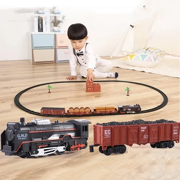 Akuga Raudtee Klassikalise kaubarongi Vedur Playset Simulatsiooni Mudel Elektrilised Rongi Mänguasjad poistele lapsed Lapsed