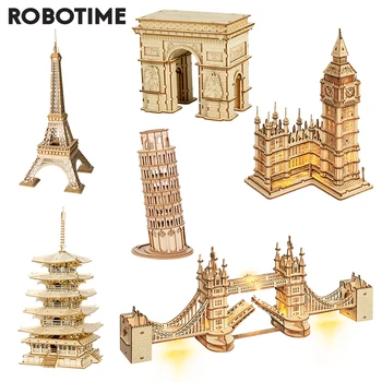 Robotime 3D Puidust Puzzle Mäng Big Ben, Tower Bridge Pagood Ehitis Mudel Mänguasjad Lastele Kids Sünnipäeva Kingitus