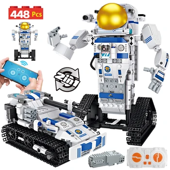 448pcs 2 in 1 Elektrilise Linn Remote Control Tank Robot Sõiduki ehitusplokid APP RC Tehnilised Astronaut Auto Telliste Mänguasjad Lapsele