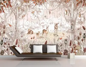 Vintage metsa loomade taust seinamaaling kodu kaunistamiseks elutuba, magamistuba dekoratiivset maali kohandatud suurus 3d tapeet murals