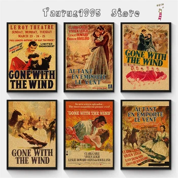 Uus Gone with the Wind Vintage Jõupaber Filmi Plakat Kodu Kaunistamiseks Eemaldatavad Seina Kleebised Classic Retro Plakat Seina Kleebised