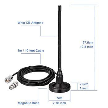 Superbat 27MHz Walkie-Talkie Shortwave Antenn CB Magnetic Base Veekindel koos UHF Antenni Pistik