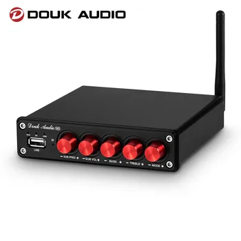 Douk Audio HiFi Bluetooth-5.0 Desktop-Audio Võimendi Mini Stereo 2.1 Channel Digital Amp Basskõlarid USB Muusikamängija 200W