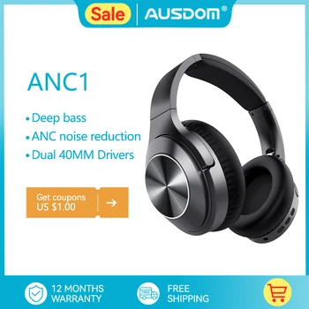AUSDOM ANC1 Juhtmeta Kõrvaklapid, Aktiivne Müra Tühistamise Bluetooth-5.0 Hifi Stereo Kokkupandav Mikrofoniga Peakomplekti Telefoni