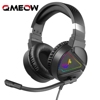 QMEOW Gaming Kõrvaklapid koos LED Juhtmega Peakomplekt HiFi 4D Stereo Kõrvaklappide Tagaistme Mikrofon ARVUTI Sülearvuti Online Klassi& Mäng