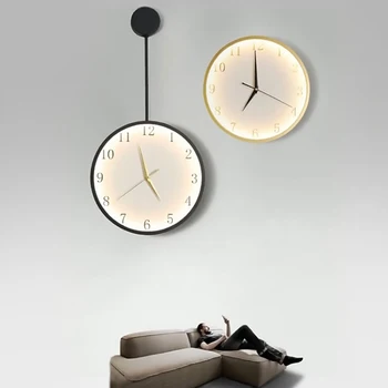 Koos kella seina lamp valgus luksus dekoratiivne lamp Põhjamaade elutuba seina lamp kaasaegne minimalistlik net punane mute kell seina lamp