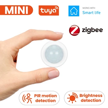 Tuya Zigbee Mini PIR Liikumisandur Liikumine, Inimese Keha Infrapuna Detektor Alarm Heledus Heleduse Sensor Lux Meeter Home Security