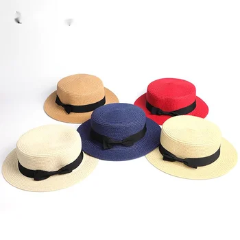 2019 Vanema-lapse hulgi-päike korter straw hat olkihattu müts tüdrukutele vibu suve Mütsid Naistele kid ja Rannas korter panama õled müts