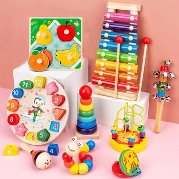 Montessori Haridus Mänguasjad Puidust Plokid Puidust Vikerkaar Muusika Kõristid Liiv Vasar Puidust Puzzle Mäng Matemaatika Mänguasjad Lastele