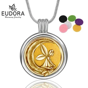Eudora 20mm eeterliku õli hajuti ümmargune medaljon kaelakee haldjas kuju aroomiteraapia ripats ehted naistele tasuta 5pads X66
