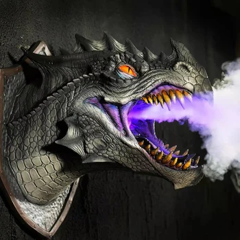 VIP Dragon Legende Prop Dinosaurus Pea 3d Seina Suitsu Tuli Kunst Skulptuur Kuju Kuju Home Decor Halloween Toas Seina Kaunistamiseks