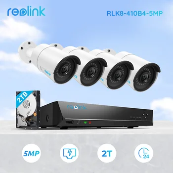 Reolink 4MP 5MP Kaamera Süsteemi 8ch PoE NVR&4 PoE IP-Kaamerad Bullet Väljas HD videovalve Komplekt 2TB HDD RLK8-410B4