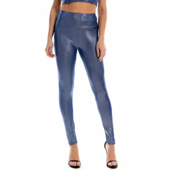 Läikiv Metallik Holograafiline Venitada Säärised Naiste Sexy Kõrge Vöökoht Skinny Püksid Moe Plus, Suurus Spandex Pliiats Vabaaja Püksid