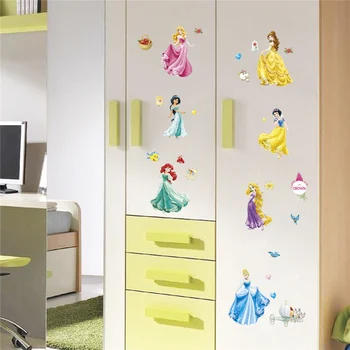 Ariel Lumi Valge Belle Rapunzel Jasmine Cartoon Princess Seina Kleepsud Kids Room Kodu Kaunistamiseks Anime Filmi Wall Art Kleebised