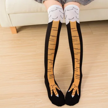 Kana Käpad sukad Naiste Pikad Sokid säärised Naljakas Cartoon Puuvill Kana Jalg Küünis 3D Print Üle Põlve Sokid Jalga