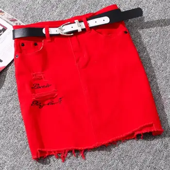 kevadel ja suvel, punane teksariidest seelik naiste lühike pakett hip tähed tikandid teksad mini seelik