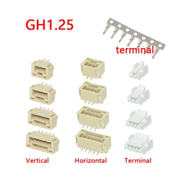 GH1.25 GH 1.25/1.27 1,25 mm with lock Pesa Socket Pin Header Vertikaalne Horisontaalne JST Eluaseme terminal 2 3 4 5 6 7 8 10 p