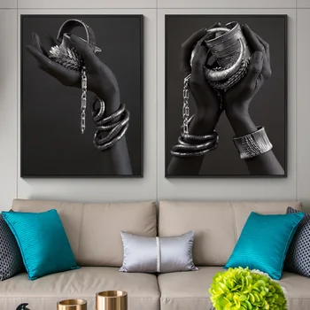 Must Käsi Hoides Hõbe Ehted Seina Art Plakatid Ja Pildid Kaasaegne Aafrika Kunsti Lõuend Maalid Kodus Seina Dekoratiivsed Pildid