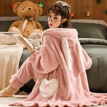 Talvel Paksenema Lapp Sleepwear Kigurumi Pidžaama Komplekt Cartoon Cosplay Kostüüm Pikkade Kõrvadega Jänes Armas Kapuutsiga Nightgowns ja Püksid