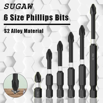 SUGAW Magnet Partii Head Mõju Tugev Cross PH2 Suur Kõvadus Screwdriver Set puhul 60-70/90mm Bitti Komplekt Käsi-Tööriistad Embout Visseuse