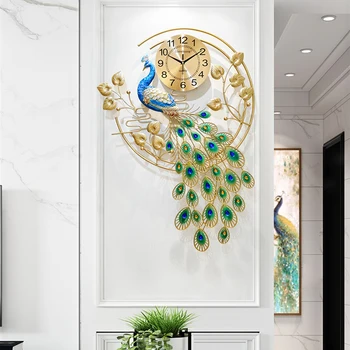 Suur Digital Wall Clock Kaasaegne Disain, Luksus Vaikne Mehhanism Golden Peacock Seina Kella elutuba Reloj Viilutatud Tuba Decor