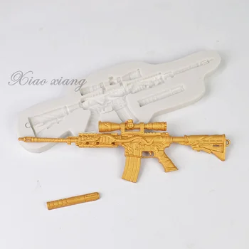 Relva Kujuga Silikoonist Vormid Küpsetamiseks 3D Sniper Rifle Fondant Seep Epoksüvaik Casting Hallituse Ehted Küpsetamine Kook Vahendid M2135