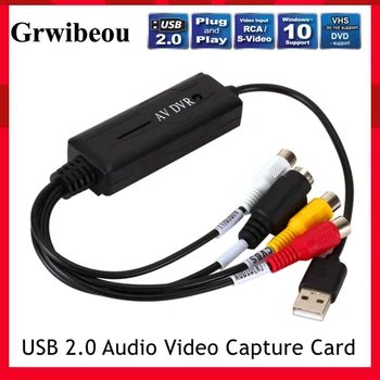 Grwibeou Uus USB 2.0 Audio-Video Capture Card Lihtne ühise põllumajanduspoliitika Adapter VHS to DVD Video Capture for Windows 10/7/8/XP Capture Video