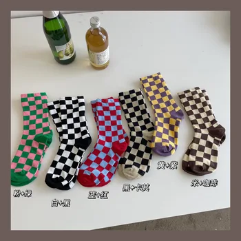 malelaua sukad naiste puuvillane keskmise toru Sukad, Must ja valge kontrollida sukad Jaapani mood sokid