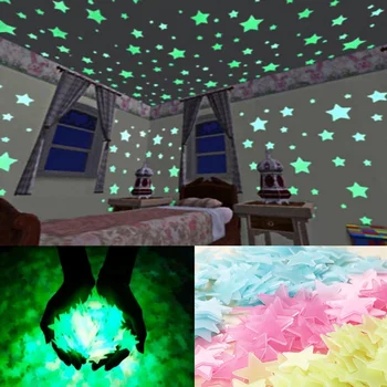 50Pc3D Star Kuma Pimedas Muurstickers Lichtgevende Fluorescerende Muurstickers Voor Beebi Kamer Slaapkamer Plafond home Decor