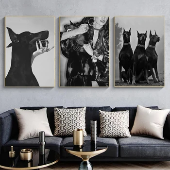 Fashion Star ja Koer Plakat Must ja Valge Seksikas Naine Seina Art Lõuend Maali Nordic Pilte Prindi elutuba Home Decor