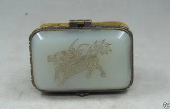 Töötada Hiina Vintage Käsitöö Vana Luu valge Jade dragon Ehted Box